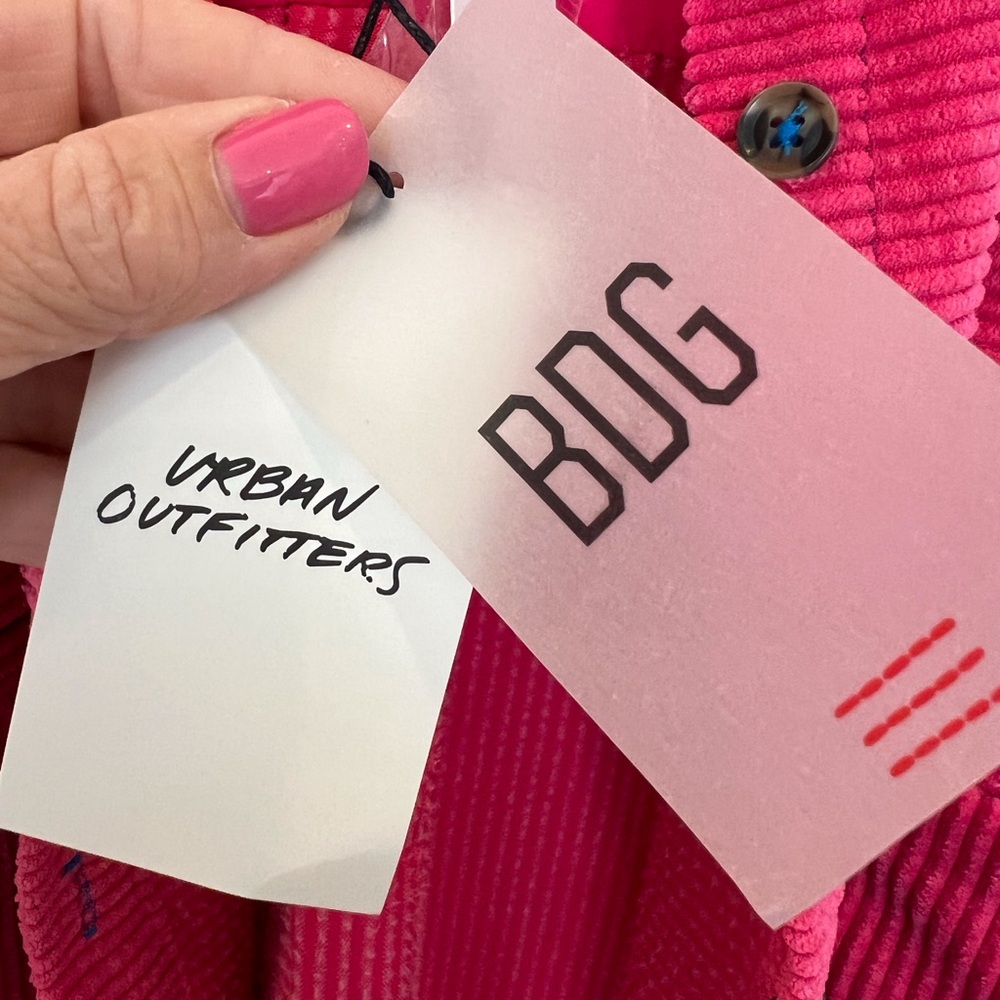 Urban Outfitters BDG Women's Cropped Corduroy Shacket in Bright Pink - Picture 3 of 7
